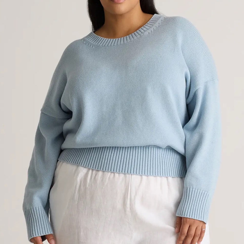 Quince 100% Organic Cotton Sky Blue Boyfriend Crew Sweater | S